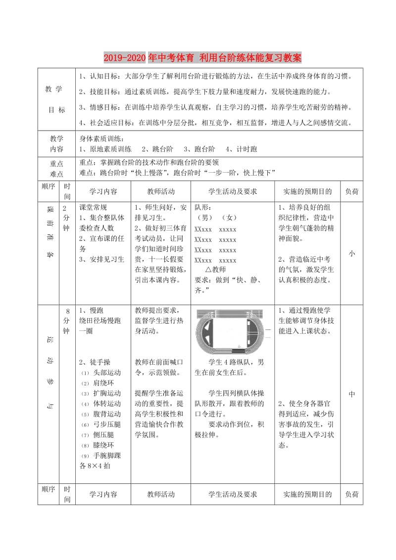 2019-2020年中考体育 利用台阶练体能复习教案.doc_第1页