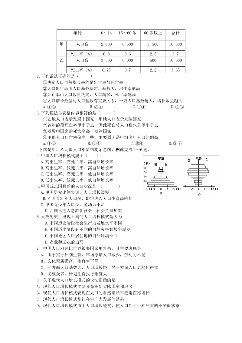 2019-2020年高一地理下学期1.1《人口增长模式》导学案 新人教版.doc_第2页