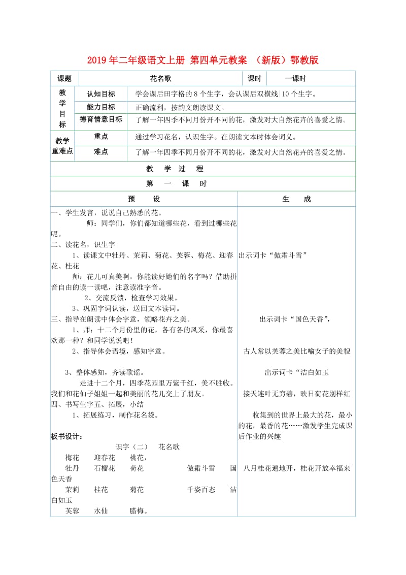 2019年二年级语文上册 第四单元教案 （新版）鄂教版.doc_第1页