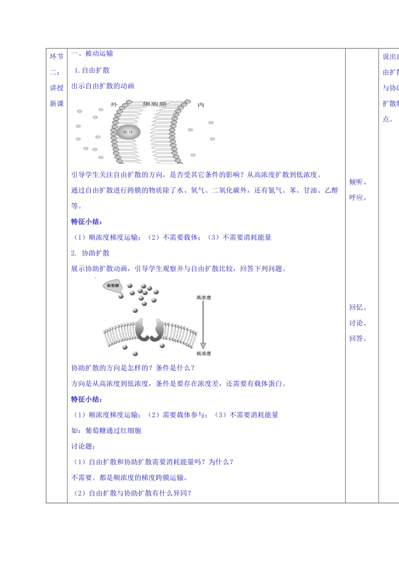 2019-2020年人教版高中生物必修1 第4章第3节物质跨膜运输的方式 教案.doc_第2页