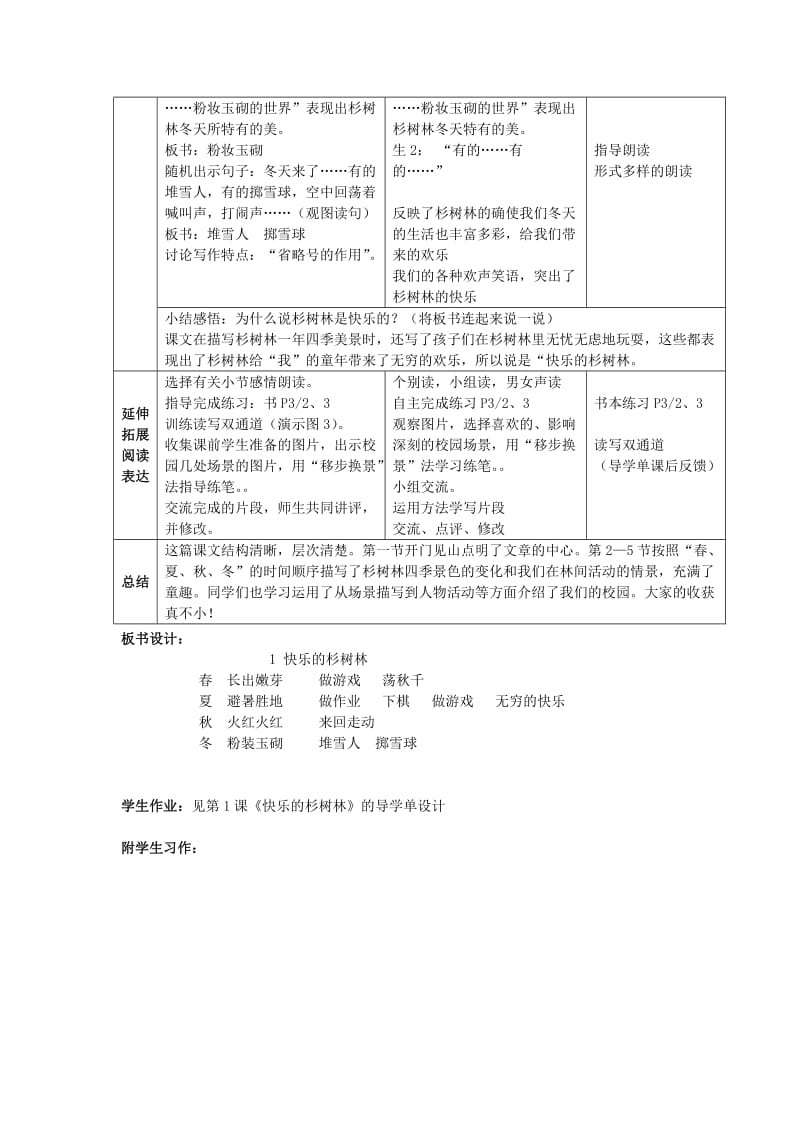 2019年(秋)五年级语文上册《快乐的杉树林》教学设计 沪教版.doc_第3页