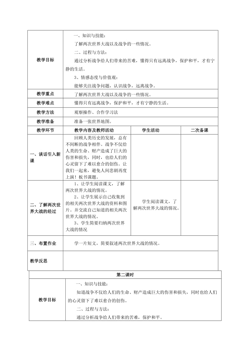 2019年(春)六年级品社下册《第四单元 放飞和平鸽》教案 未来版.doc_第2页