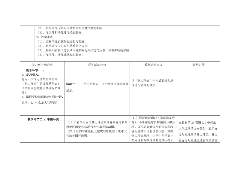 2019-2020年高一地理上学期13周教学设计（气压带和风带）.doc_第2页