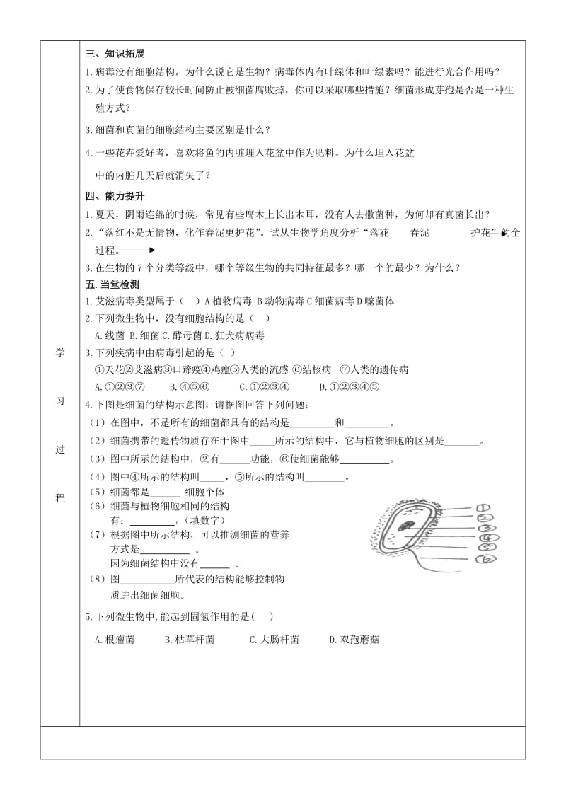 2019-2020年中考生物 生物圈中的微生物 生物的分类学案.doc_第2页