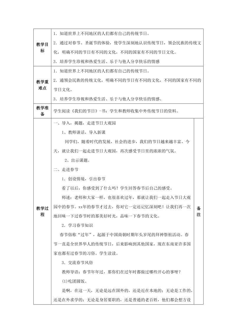 2019年(春)一年级品生下册《第三单元 我们的节日》教案 未来版.doc_第2页