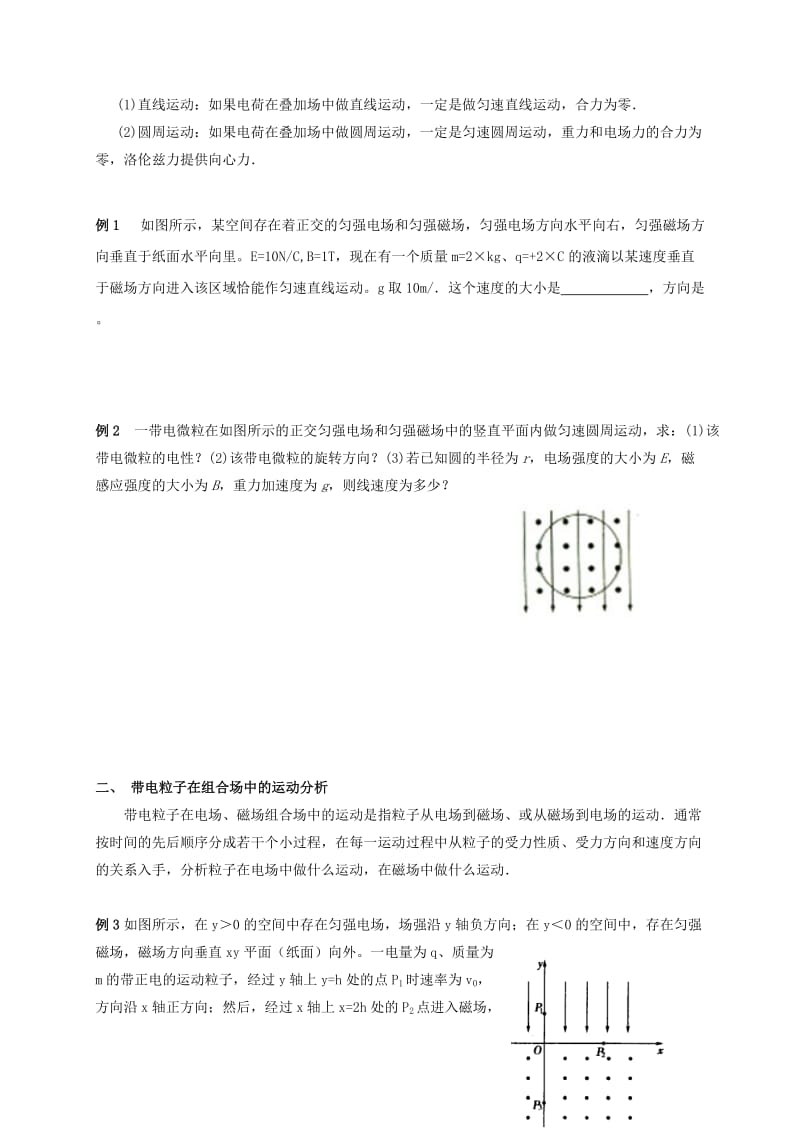 2019-2020年高三物理一轮复习 带电粒子在匀强磁场中的运动（3）-带电粒子在复合场中的运动导学案.doc_第2页