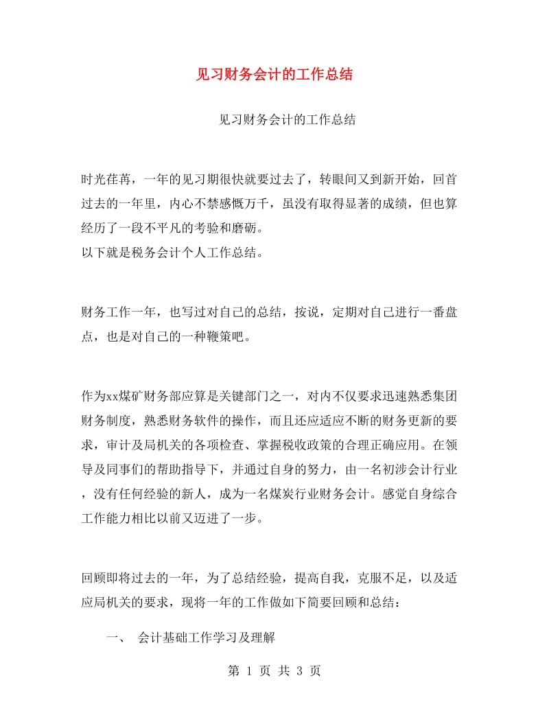 见习财务会计的工作总结.doc_第1页