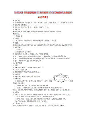 2019-2020年蘇教版選修1-1高中數(shù)學(xué)2.2.2《橢圓的幾何性質(zhì)》word教案1.doc