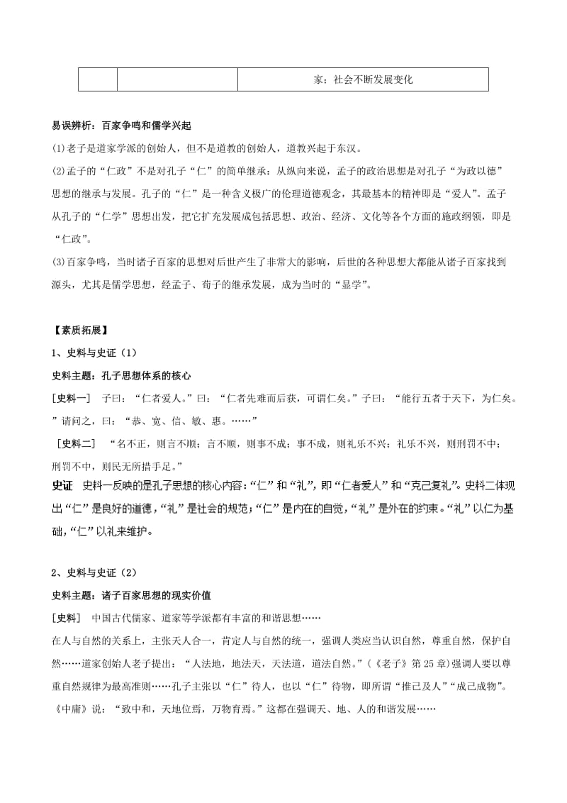 2018-2019学年高中历史第01课“百家争鸣”和儒家思想的形成讲提升版含解析新人教版必修3 .doc_第2页