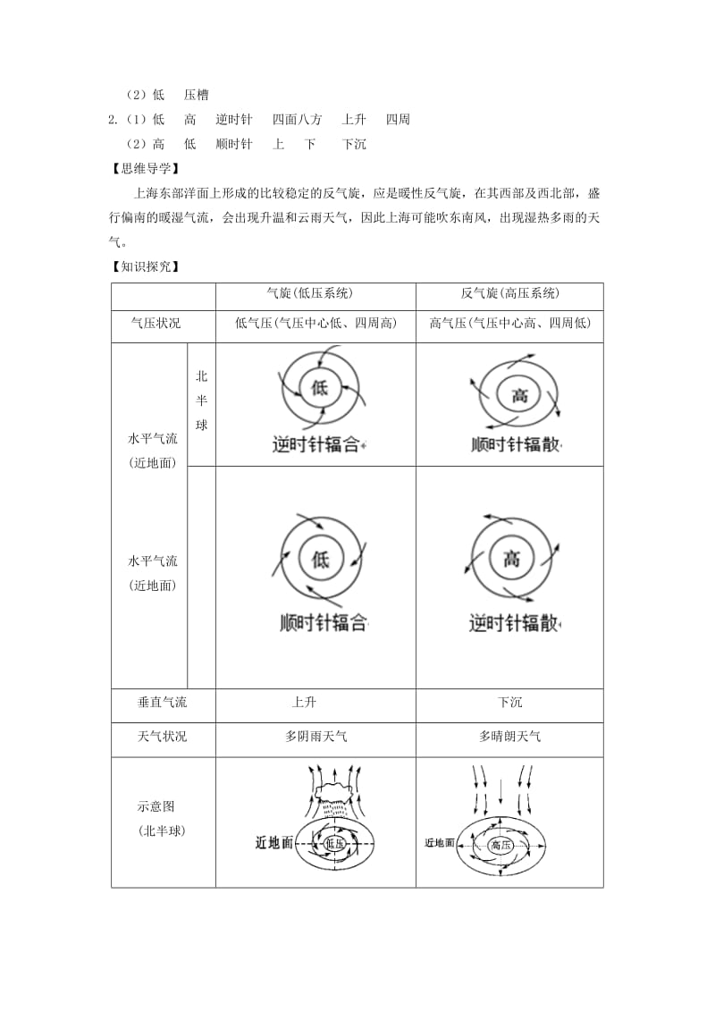 2018-2019学年高中地理 第二章 地球上的大气 2.3 常见的天气系统（课时2）学案1 新人教版必修1.doc_第3页