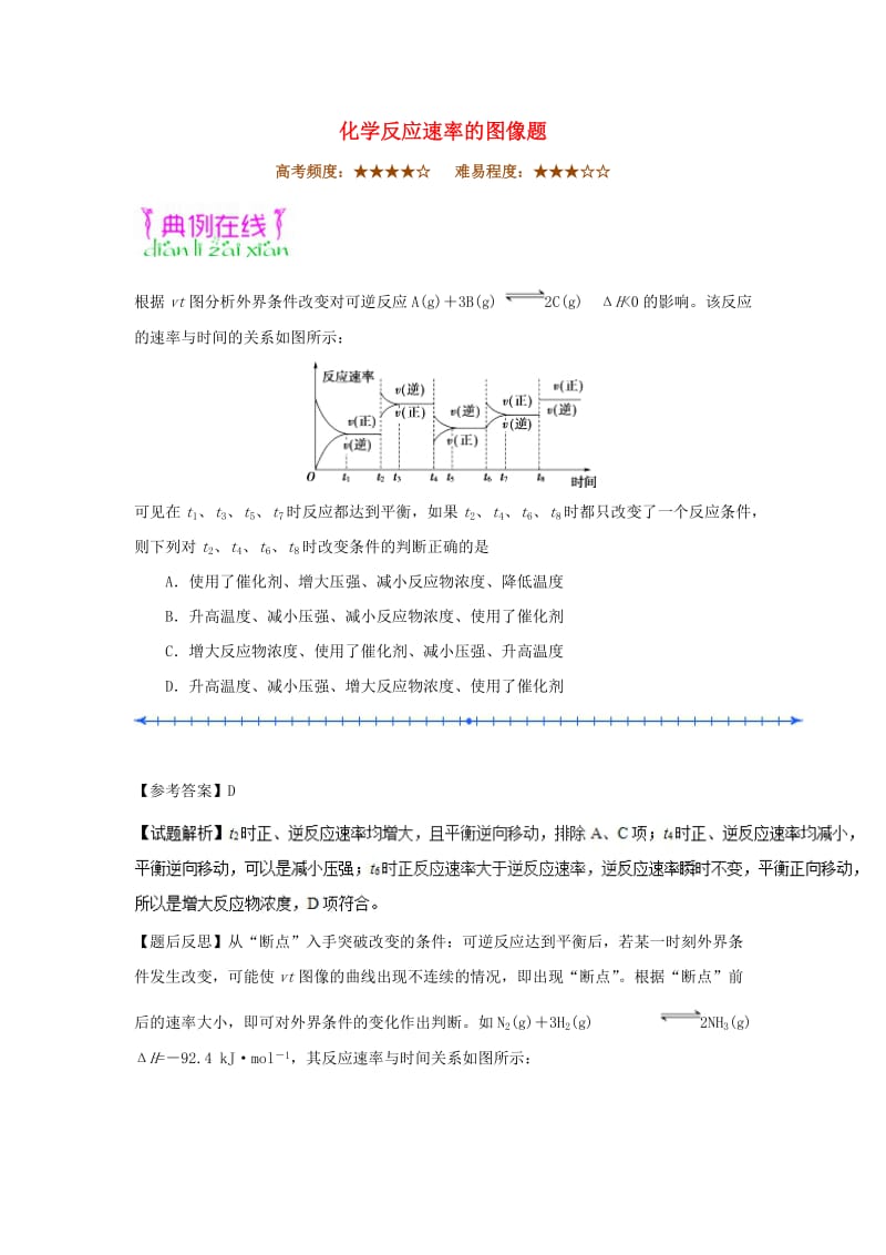 2018-2019学年高中化学（课堂同步系列一）每日一题 化学反应速率的图像题（含解析）新人教版选修4.doc_第1页