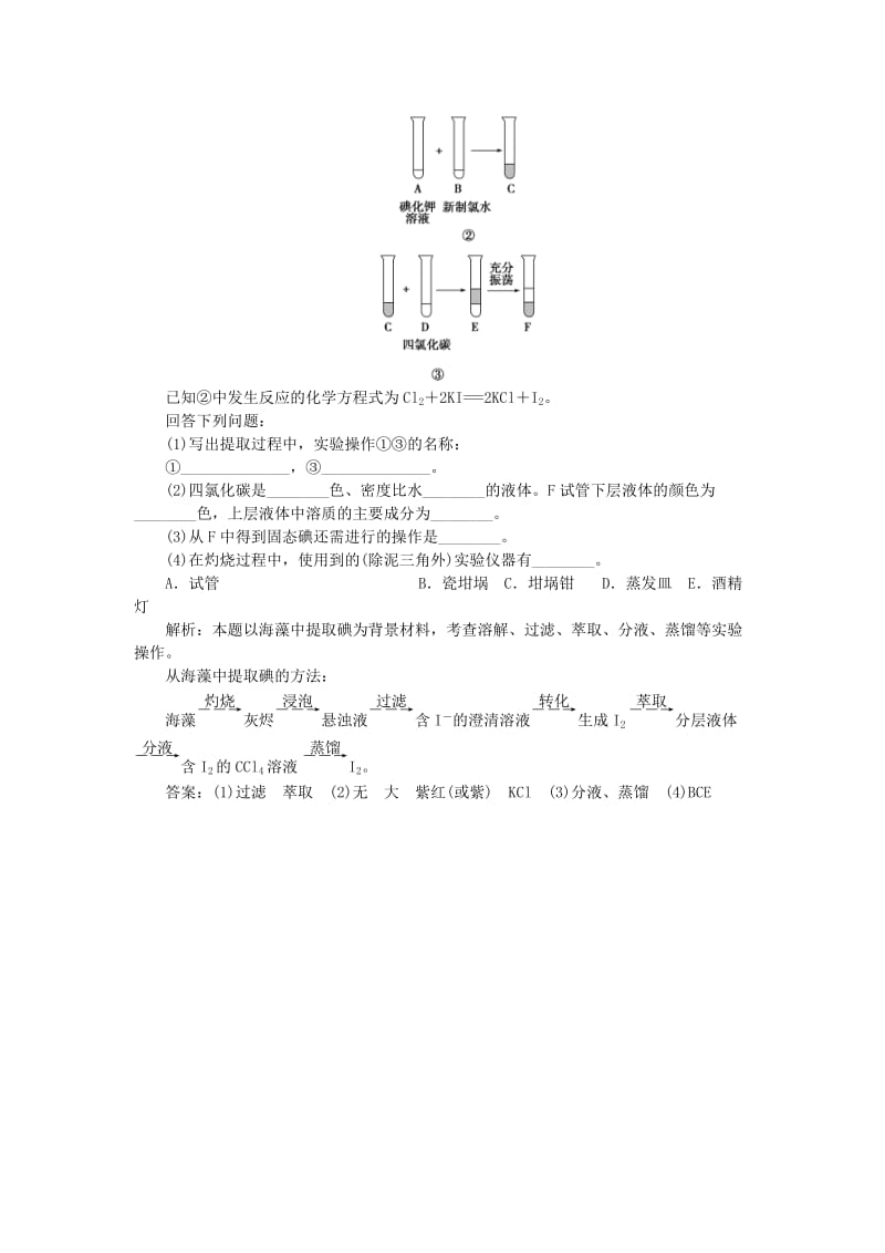 2018-2019学年高中化学 第3章 自然界中的元素 第4节 海水中的元素 第2课时 溴与海水提溴作业2 鲁科版必修1.doc_第2页