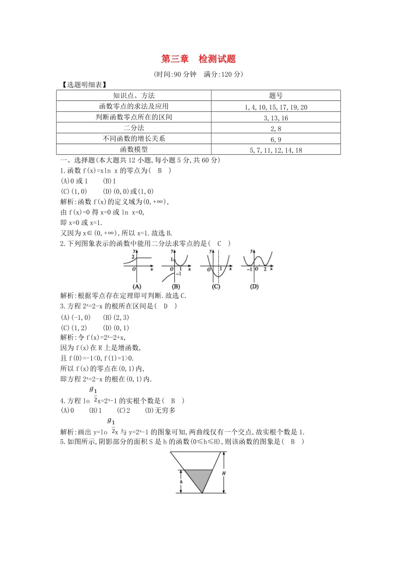 2018-2019学年高中数学 第三章 函数的应用章末检测试题 新人教A版必修1.doc_第1页