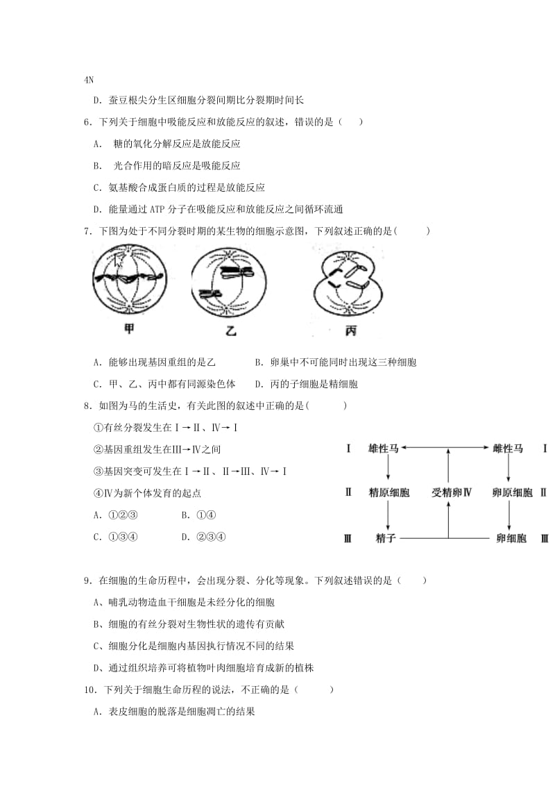 福建省莆田第八中学2019届高三生物上学期期中试题.doc_第2页