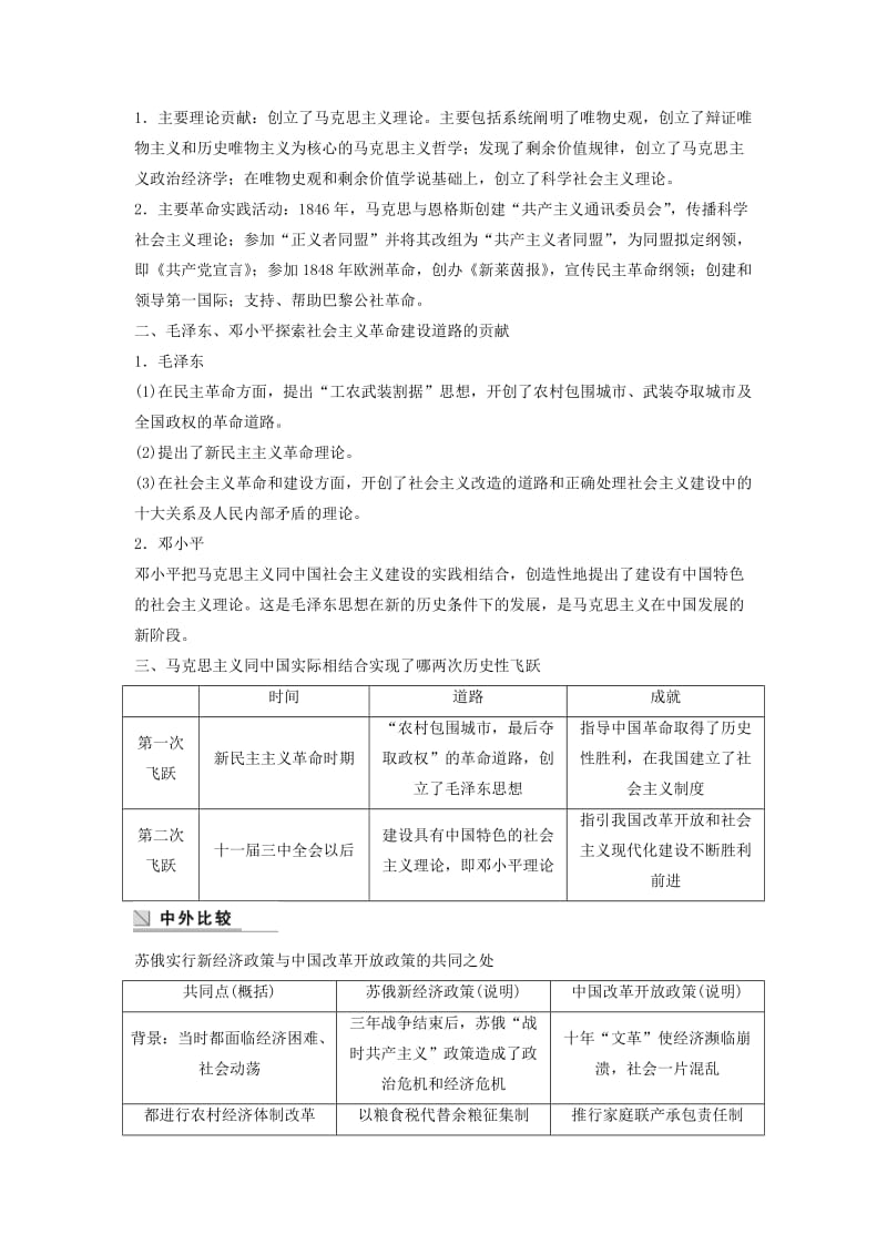 2017-2018学年高中历史 专题五 无产阶级革命家 课时9 专题学习总结学案 人民版选修4.doc_第2页