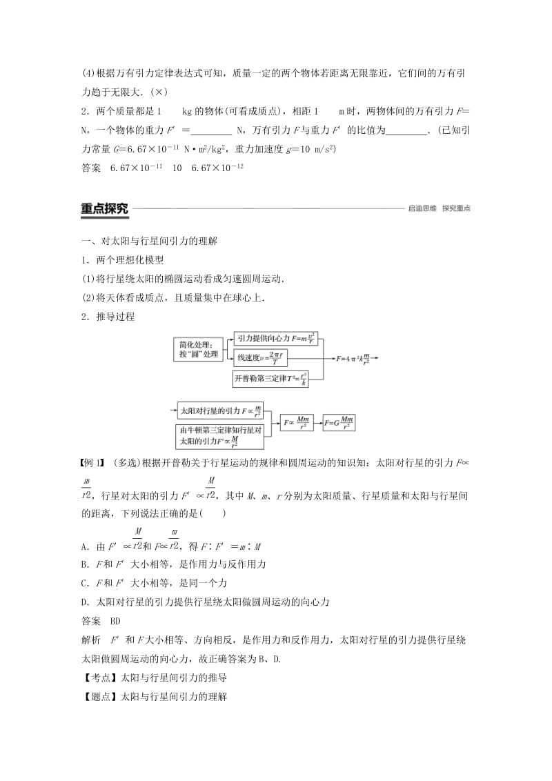 2018-2019学年高中物理 第三章 万有引力定律 2 万有引力定律学案 教科版必修2.doc_第2页