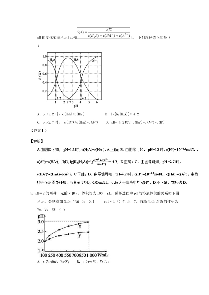 2018-2019学年高中化学 主题15 电解质溶液中图像问题补差试题 新人教版选修4.doc_第3页