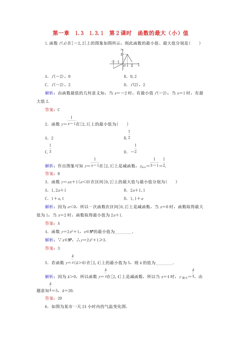 2018-2019学年高中数学 第一章 集合与函数概念 1.3 函数的基本性质 1.3.1 第2课时 函数的最大（小）值练习 新人教A版必修1.doc_第1页