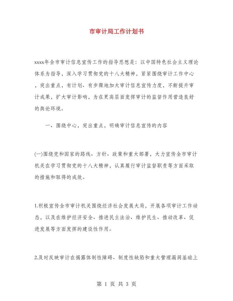 市审计局工作计划书.doc_第1页