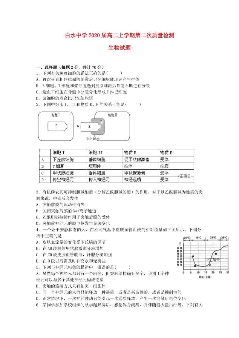 陕西省白水中学2018-2019学年高二生物上学期第二次月考试题.doc_第1页