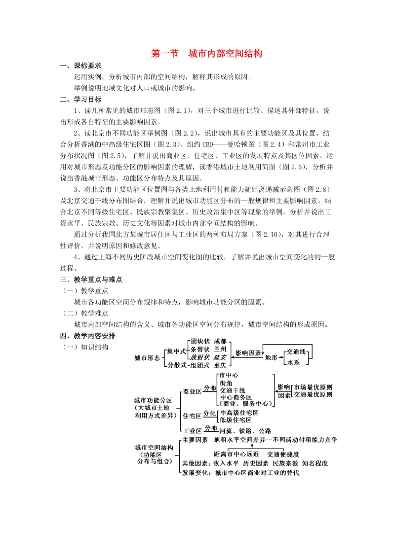 2018-2019学年高中地理 第二章 城市与城市化 第1节 城市的内部空间结构教案 新人教版必修2.doc_第1页