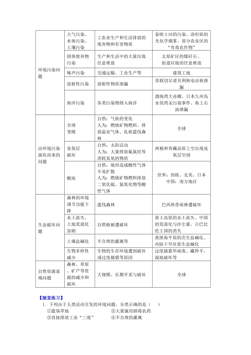 2018-2019学年高中地理第四章人类与地理环境的协调发展第一节人类面临的主要环境问题1环境问题的概念与类型学案湘教版必修2 .doc_第2页