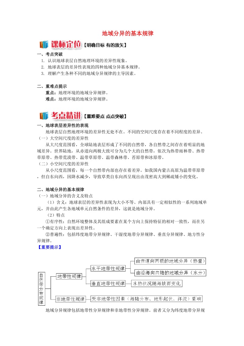 2018-2019学年高中地理第三章自然环境地理的整体性与差异性第三节自然地理环境的差异性地域分异的基本规律学案湘教版必修1 .doc_第1页