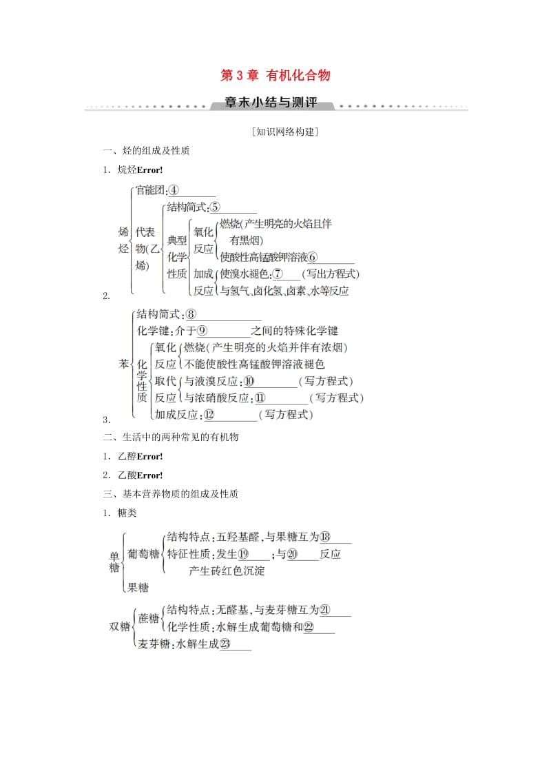 2018-2019学年高中化学 第3章 有机化合物章末小结与测评学案 新人教版必修2.doc_第1页