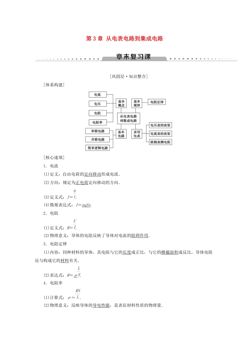 2018-2019学年高中物理 第3章 从电表电路到集成电路章末复习课学案 沪科版选修3-1.doc_第1页