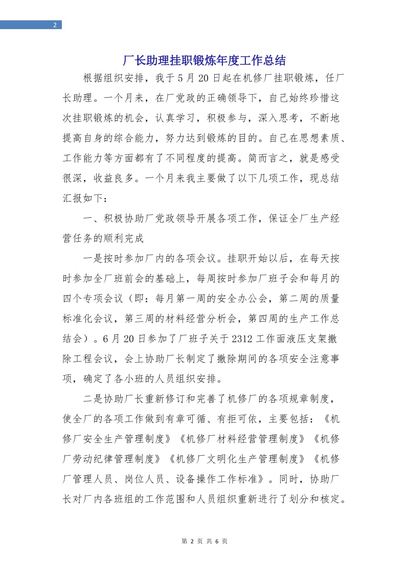 厂长助理挂职锻炼年度工作总结.doc_第2页