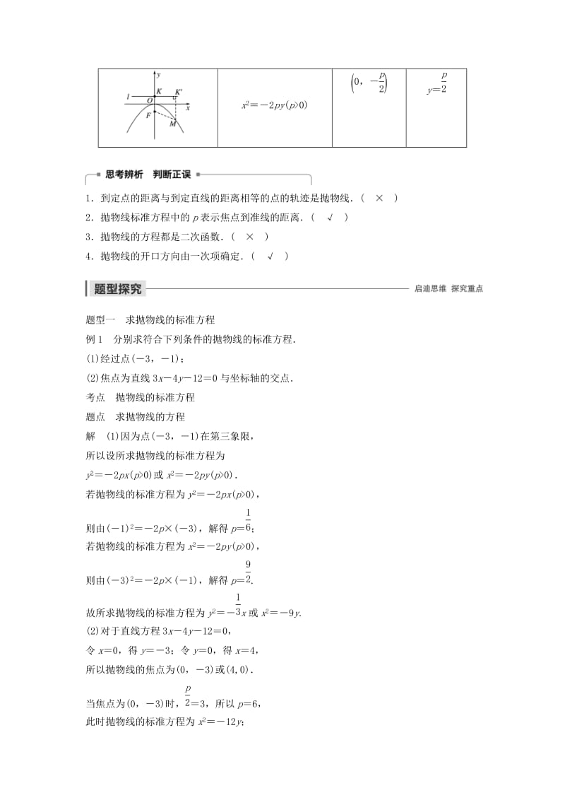 2020版高中数学 第二章 圆锥曲线与方程 2.4.1 抛物线的标准方程学案（含解析）新人教B版选修2-1.docx_第2页