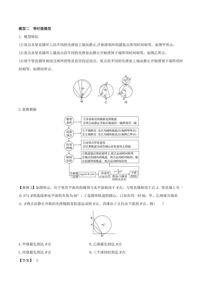 2018-2019学年高中物理 专题10 牛顿运动定律的应用之光滑斜面模型和等时圆模型学案 新人教版必修1.doc_第3页