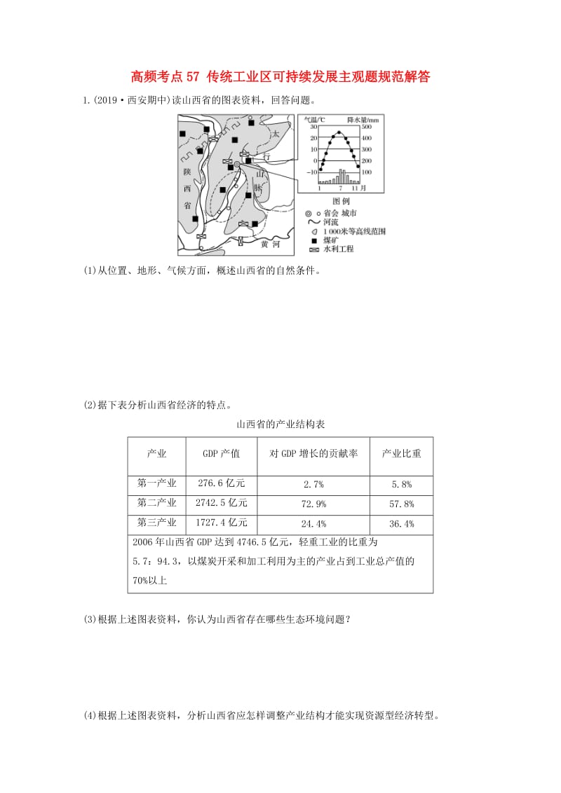 2020版高考地理一轮复习 专题六 农业与工业 高频考点57 传统工业区可持续发展主观题规范解答练习（含解析）.docx_第1页