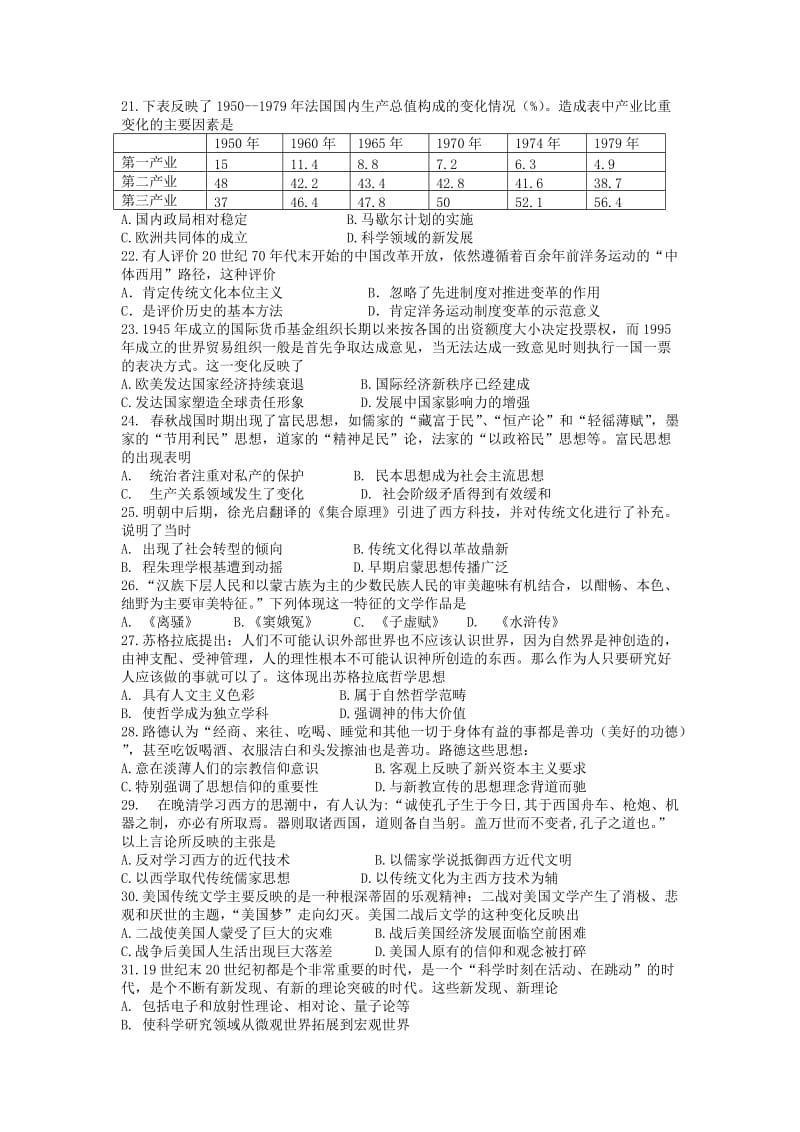 辽宁省大连瓦房店市高级中学2018-2019学年高二历史下学期期中试题.doc_第3页