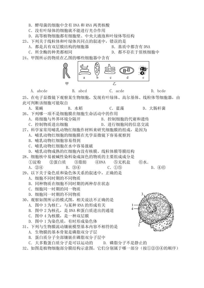 江苏省扬州中学2017-2018学年高一生物上学期期中试题.doc_第3页