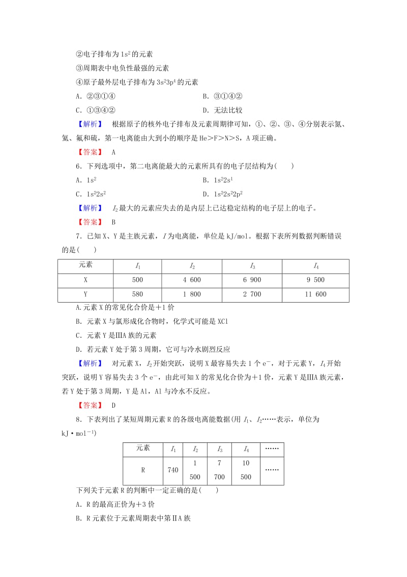 2018-2019学年高中化学 学业分层测评4 电离能及其变化规律 鲁科版选修3.doc_第2页