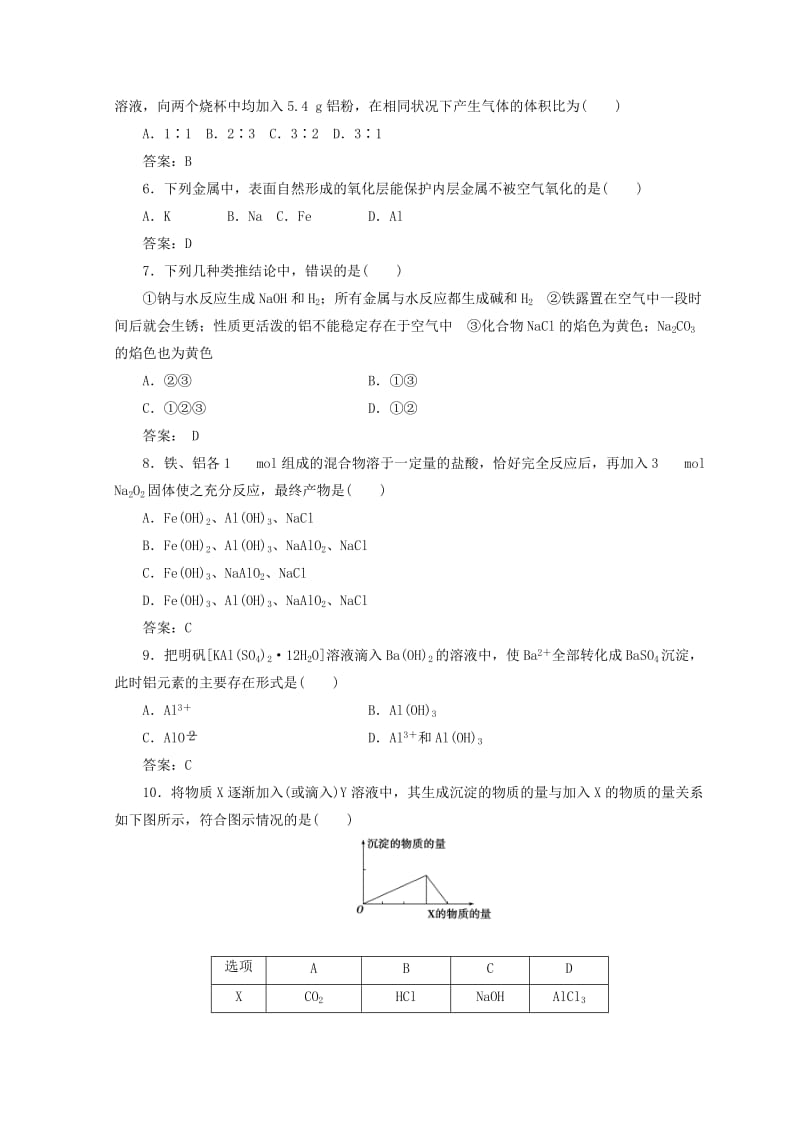 2018-2019学年高中化学 第三章 金属及其化合物检测题 新人教版必修1.doc_第2页