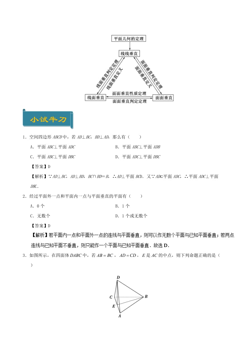 2018-2019学年高中数学 考点29 平面与平面垂直的判定庖丁解题 新人教A版必修2.doc_第2页