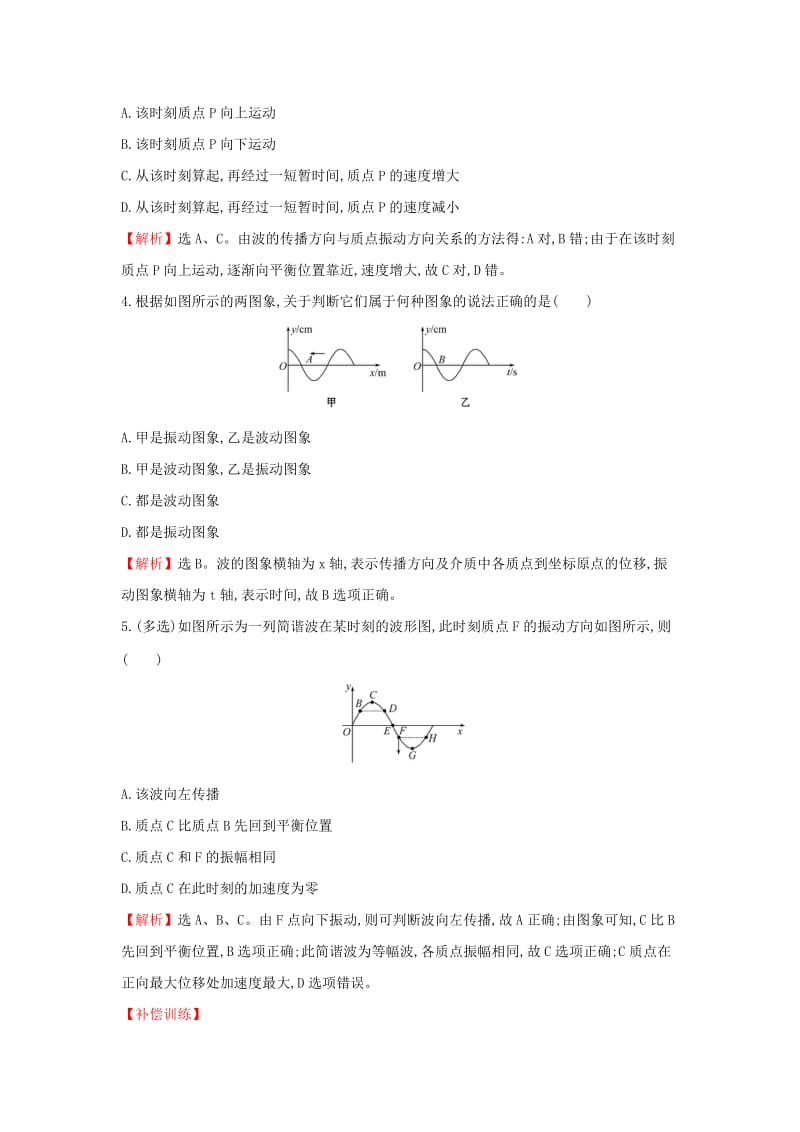 2018-2019学年高中物理 第12章 机械波 课时提升作业七 12.2 波的图象 新人教版选修3-4.doc_第2页