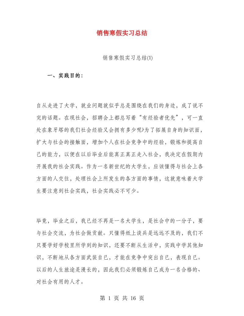 销售寒假实习总结.doc_第1页