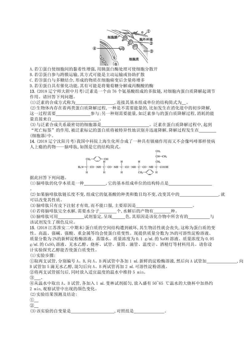 2020版高考生物大一轮复习 第1单元 走近细胞组成细胞的分子 课时规范练3 生命活动的主要承担者——蛋白质 新人教版.docx_第3页