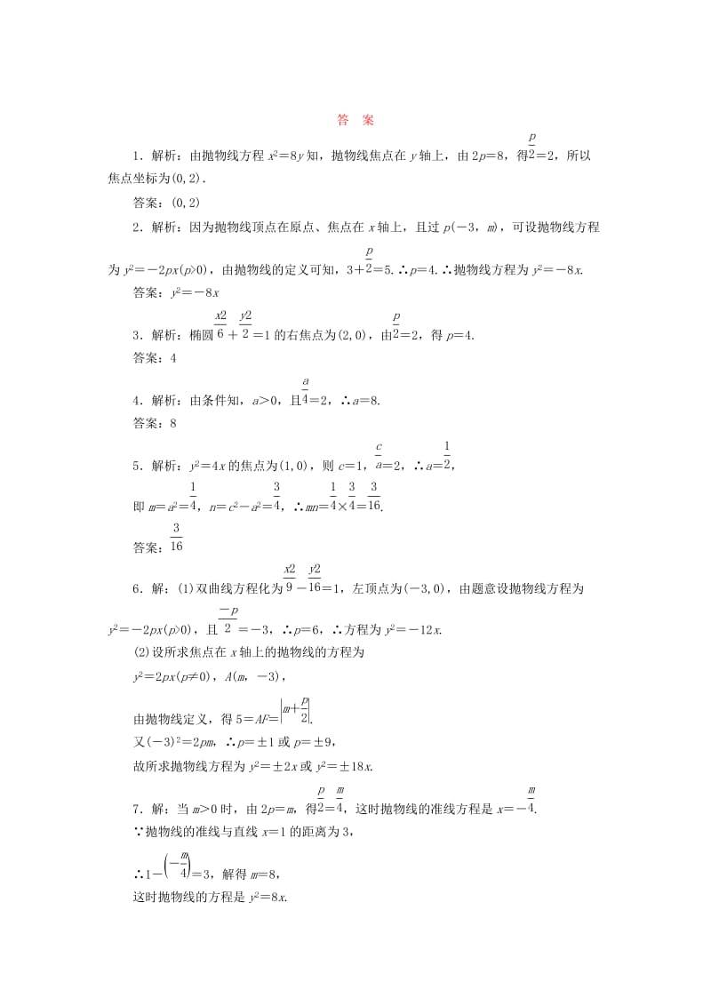 2018-2019学年高中数学 课时跟踪训练（十二）抛物线的标准方程（含解析）苏教版选修2-1.doc_第2页