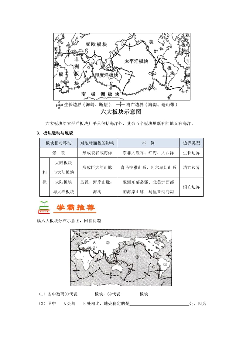 2018-2019学年高中地理 每日一题 板块构造学说及其应用（含解析）新人教版必修1.doc_第2页