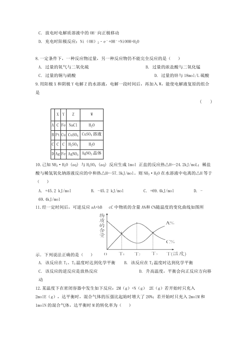 黑龙江省鹤岗市第一中学2019届高三化学上学期第二次月考试题.doc_第2页