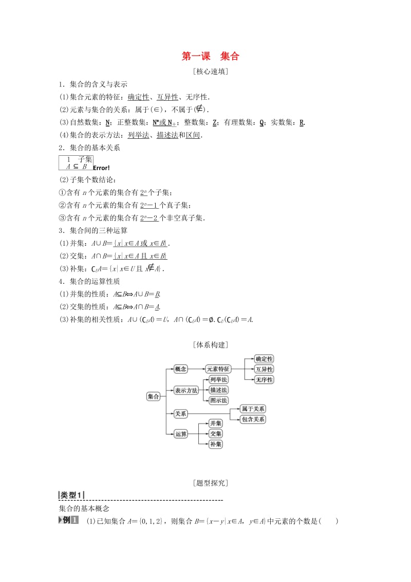 2018年秋高中数学 第一章 集合与函数概念 阶段复习课 第1课 集合学案 新人教A版必修1.doc_第1页