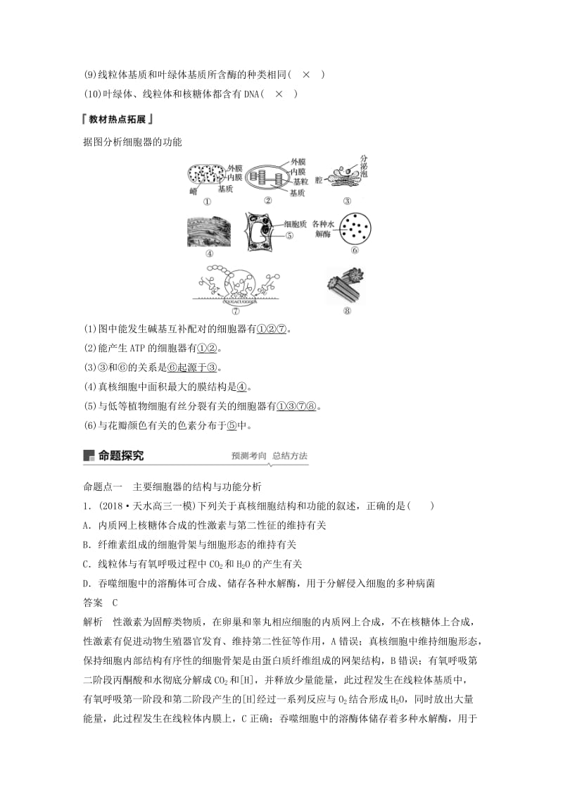 （人教通用）2020版高考生物大一轮复习 第二单元 细胞的基本结构和物质的运输 第5讲 细胞器和生物膜系统讲义.docx_第3页