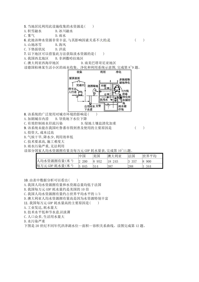 2020版高考地理大一轮复习 第五章 自然环境对人类活动的影响 课时规范练18 水资源对人类生存和发展的意义 中图版.doc_第2页