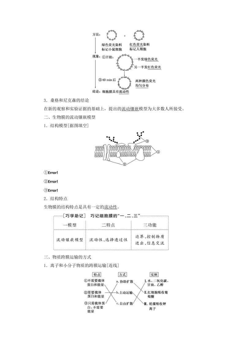 2018-2019学年高中生物 第4章 第2、3节 生物膜的流动镶嵌模型和物质跨膜运输的方式教学案（含解析）新人教版必修1.doc_第2页