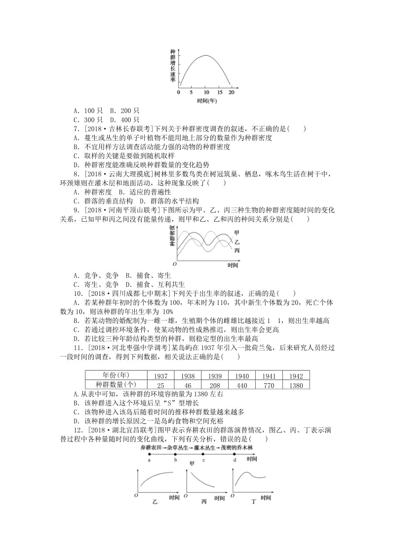 2019高考生物二轮复习 考点狂练23 种群和群落（B）.doc_第2页