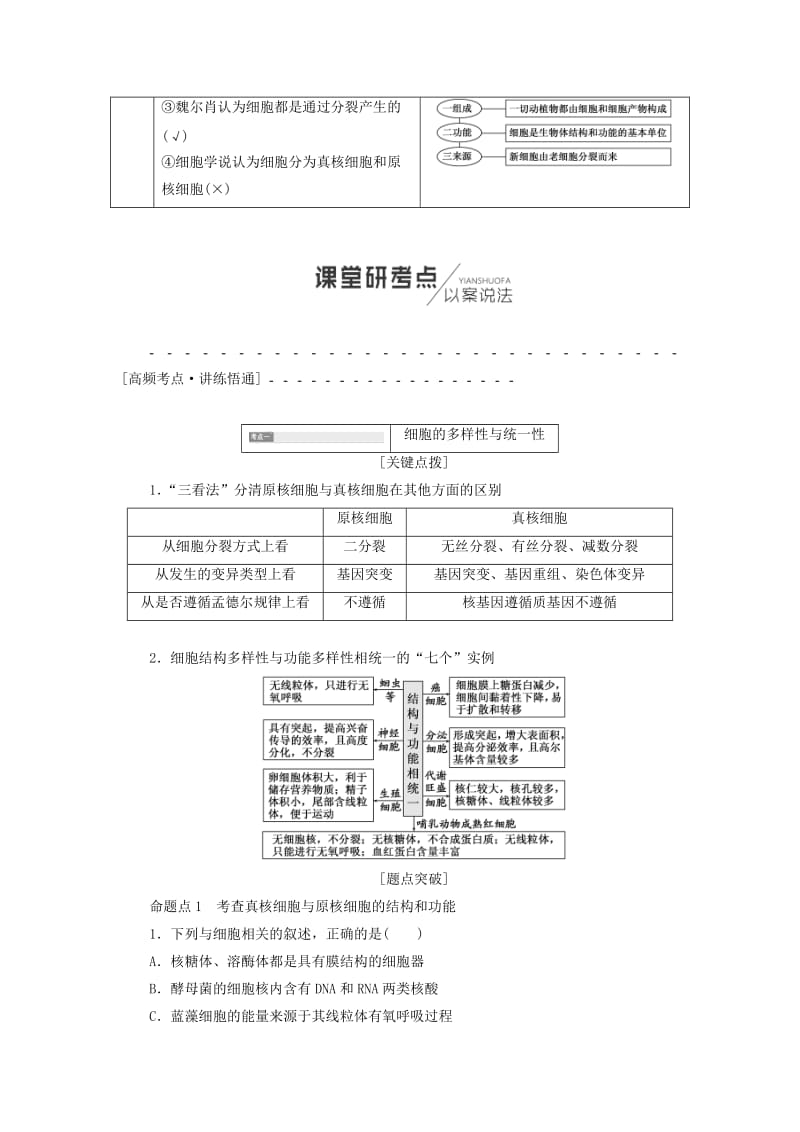 江苏专版2019版高考生物一轮复习第一部分分子与细胞第一单元细胞及其分子组成学案.doc_第3页